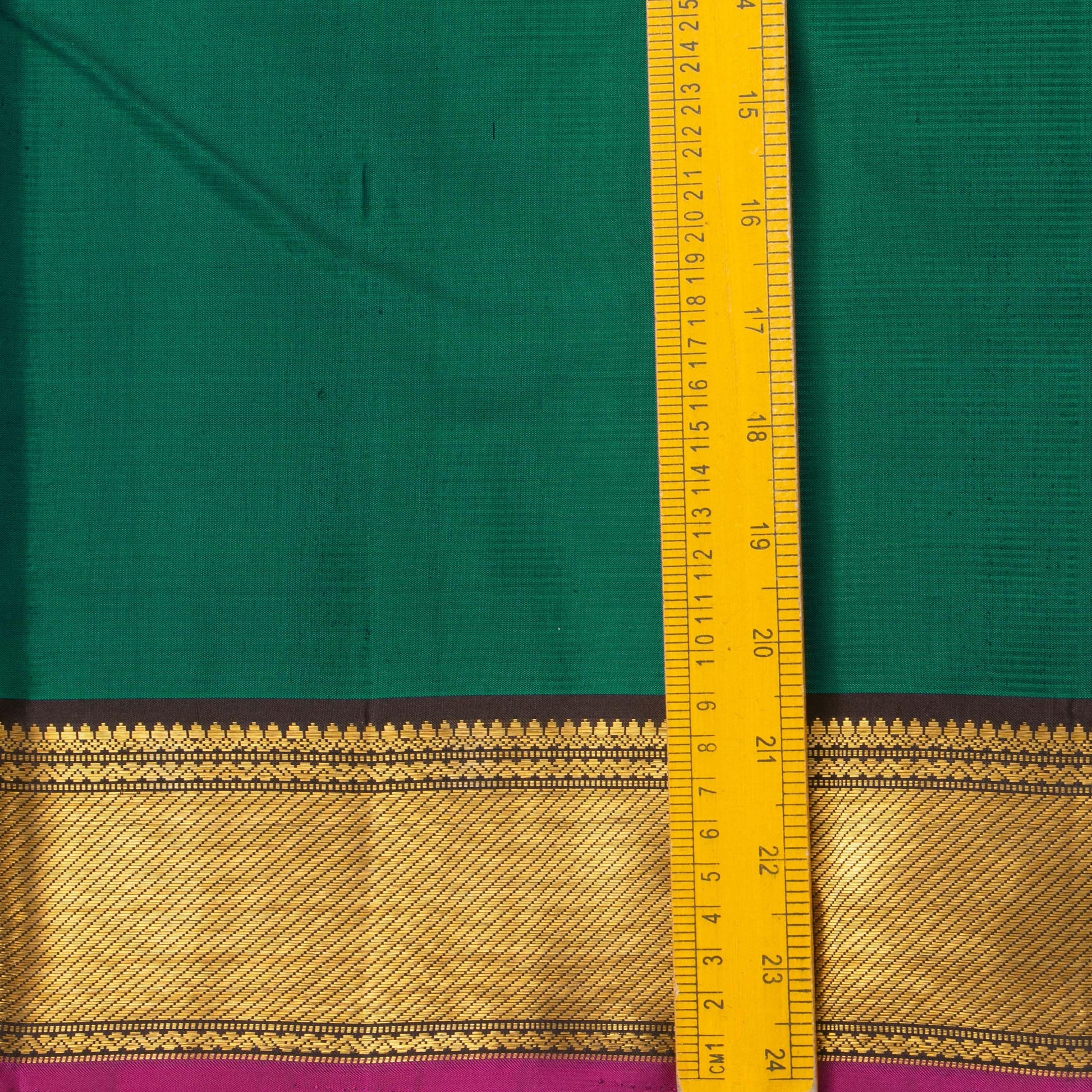 Green And Brown Kanchipuram Silk Saree With Small Border Handwoven Pure Silk For Festive Wear PV J 2475 - Silk Sari - Panjavarnam PV J 2475