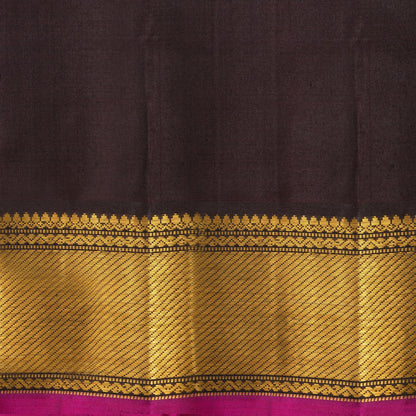 Green And Brown Kanchipuram Silk Saree With Small Border Handwoven Pure Silk For Festive Wear PV J 2475 - Silk Sari - Panjavarnam PV J 2475