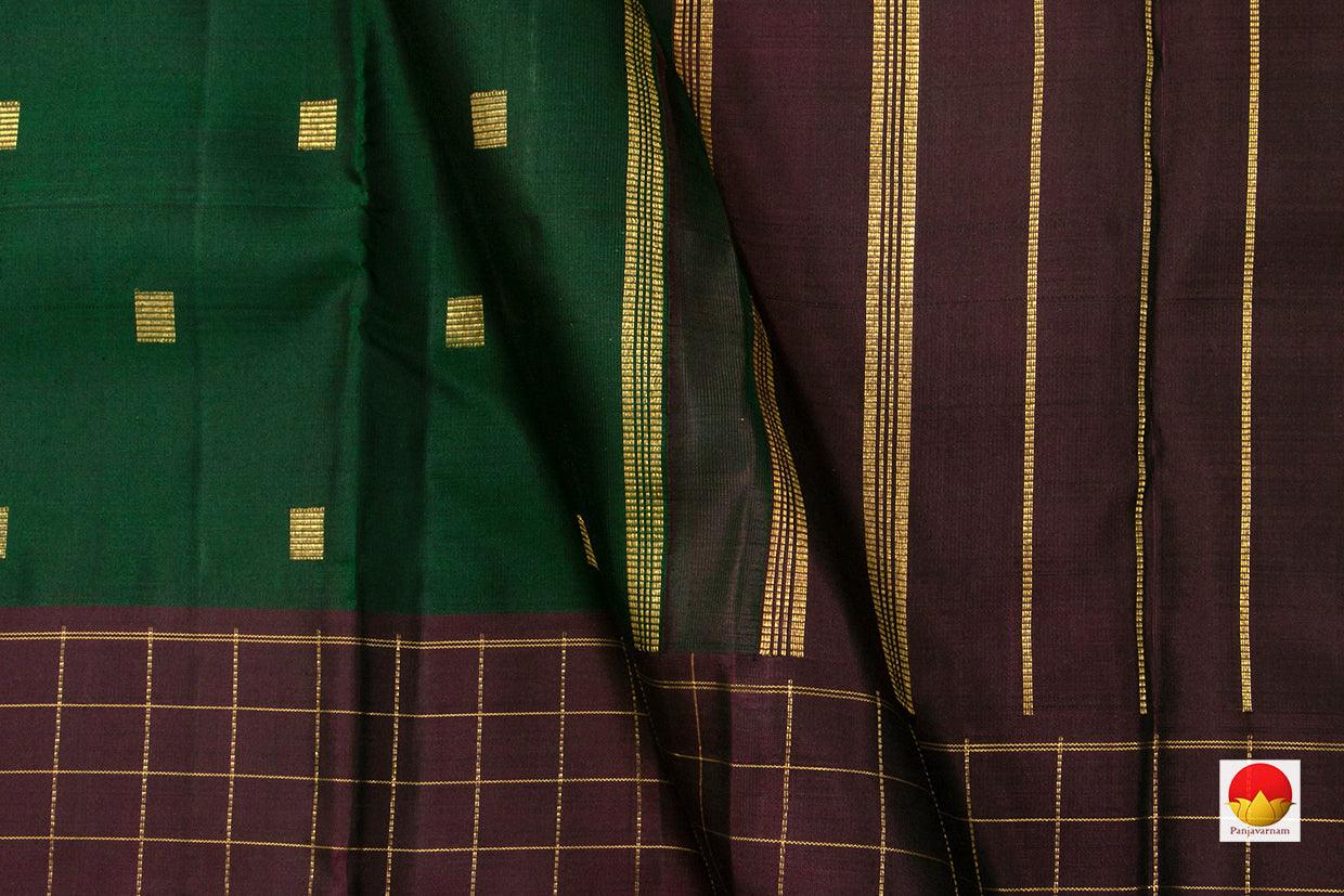 Green And Brown Zari Butta Kanchipuram Silk Saree Handwoven Pure Silk Pure Zari For Festive Wear PV GTA 80 - Silk Sari - Panjavarnam