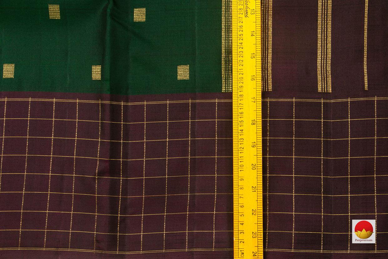 Green And Brown Zari Butta Kanchipuram Silk Saree Handwoven Pure Silk Pure Zari For Festive Wear PV GTA 80 - Silk Sari - Panjavarnam