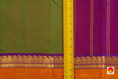 Green And Magenta Dual Shade Kanchipuram Silk Saree With Magenta Border Handwoven Pure Silk Pure Zari For Festive Wear PV J 6517 - Silk Sari - Panjavarnam