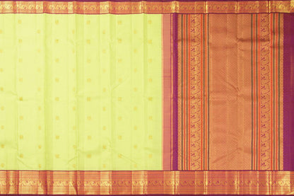 Green And Magenta Kanchipuram Silk Saree With Gold Zari Gandaberunda Motifs And Medium Border Handwoven Pure Silk For Wedding Wear PV 2033 - Silk Sari - Panjavarnam PV 2033