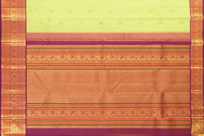 Green And Magenta Kanchipuram Silk Saree With Gold Zari Gandaberunda Motifs And Medium Border Handwoven Pure Silk For Wedding Wear PV 2033 - Silk Sari - Panjavarnam PV 2033