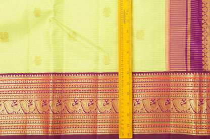 Green And Magenta Kanchipuram Silk Saree With Gold Zari Gandaberunda Motifs And Medium Border Handwoven Pure Silk For Wedding Wear PV 2033 - Silk Sari - Panjavarnam PV 2033