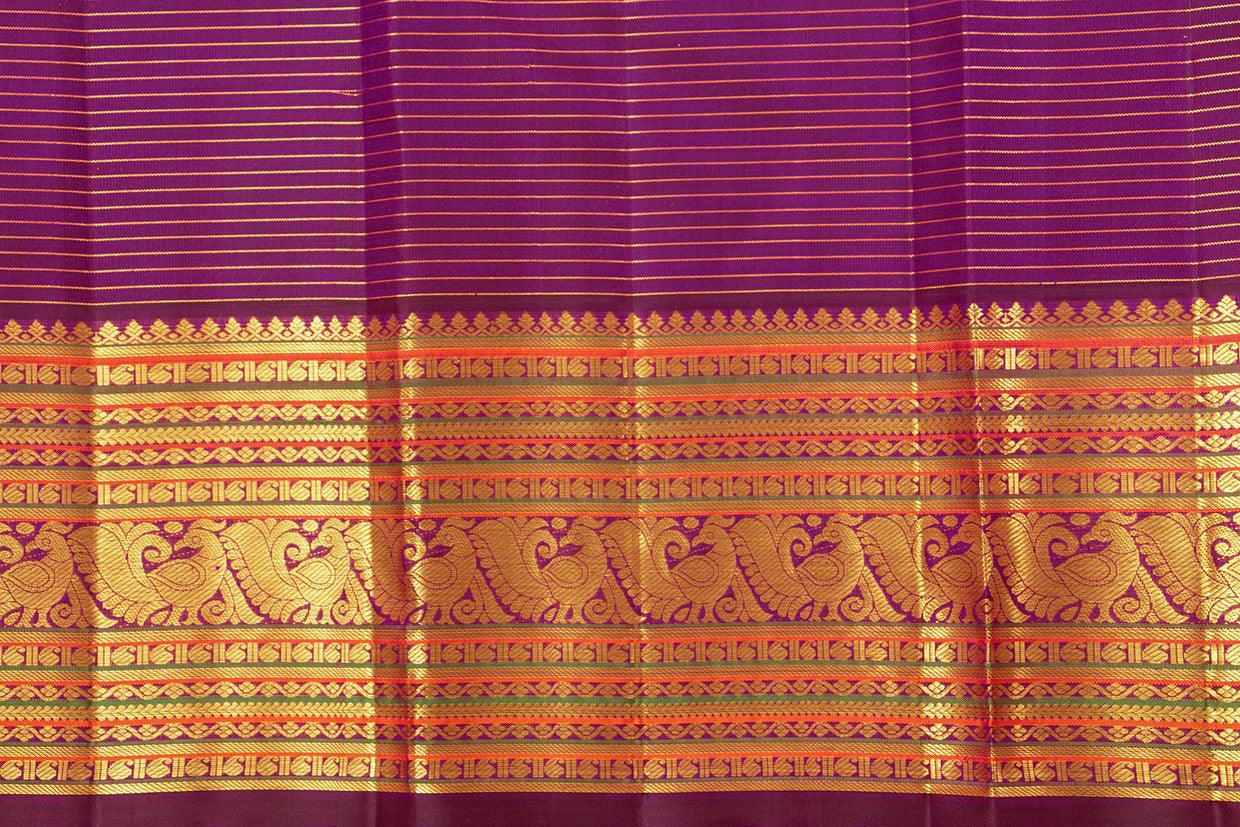 Green And Magenta Kanchipuram Silk Saree With Gold Zari Gandaberunda Motifs And Medium Border Handwoven Pure Silk For Wedding Wear PV 2033 - Silk Sari - Panjavarnam PV 2033