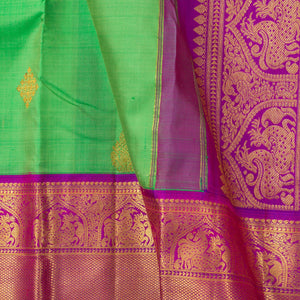 Green And Magenta Kanchipuram Silk Saree With Morning Evening Border Handwoven Pure Silk For Wedding Wear PV NYC 1224 - Silk Sari - Panjavarnam PV NYC 1224