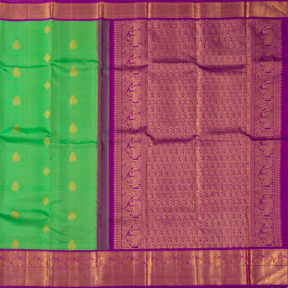 Green And Magenta Kanchipuram Silk Saree With Morning Evening Border Handwoven Pure Silk For Wedding Wear PV NYC 1224 - Silk Sari - Panjavarnam PV NYC 1224