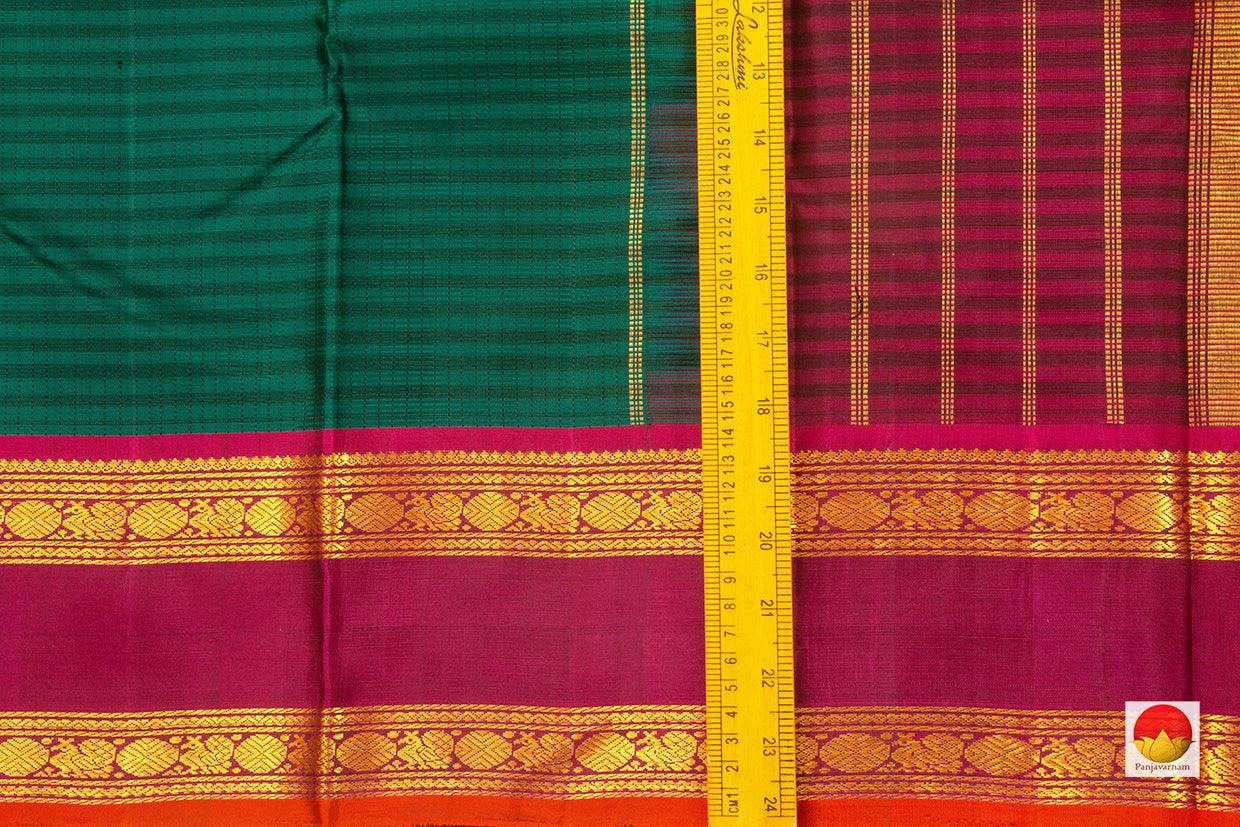Green And Magenta Kanchipuram Silk Saree With Rettai Pettu Border Handwoven Pure Silk Pure Zari For Festive Wear PV J 981 - Silk Sari - Panjavarnam