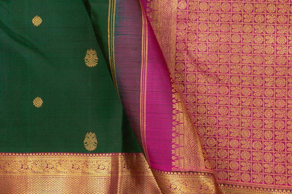 Green And Magenta Kanchipuram Silk Saree With Small Border Handwoven Pure Silk For Wedding Wear PV J 561