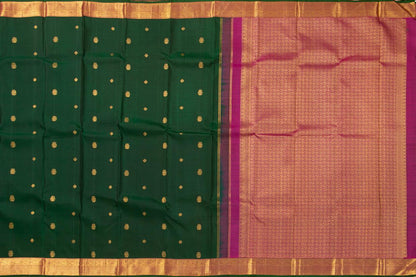 Green And Magenta Kanchipuram Silk Saree With Small Border Handwoven Pure Silk For Wedding Wear PV J 561 - Silk Sari - Panjavarnam