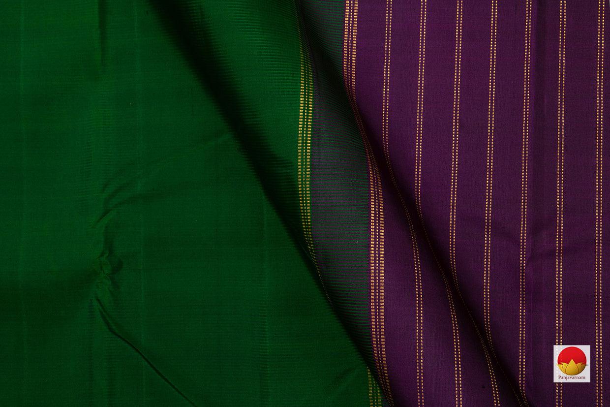 Green And Magenta Small Border Kanchipuram Silk Saree Handwoven Pure Silk Pure Zari For Festive Wear PV J 4953 - Silk Sari - Panjavarnam