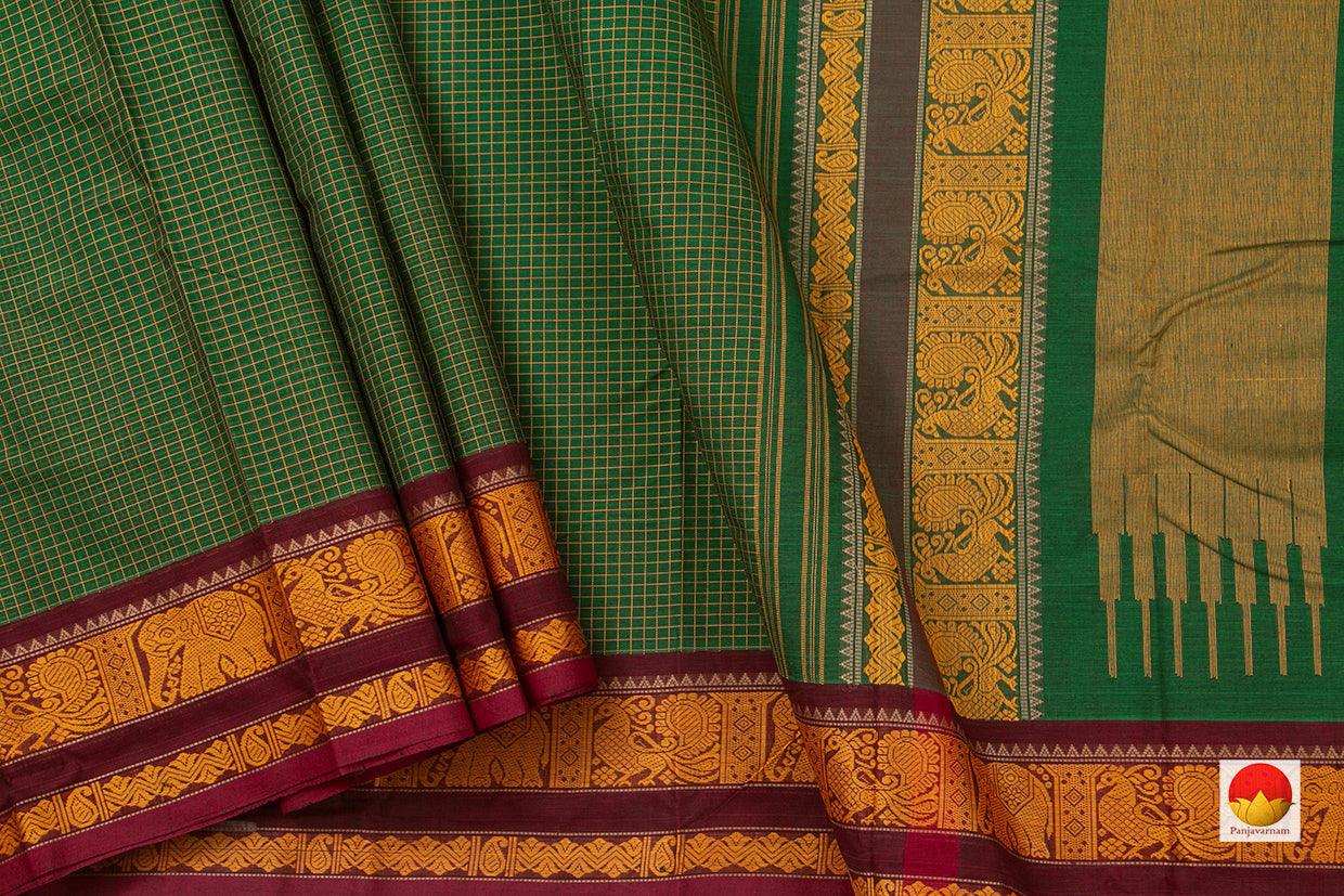 Green And Maroon Checked Kanchi Cotton Saree For Office Wear PV KC 365 - Cotton Saree - Panjavarnam PV KC 365