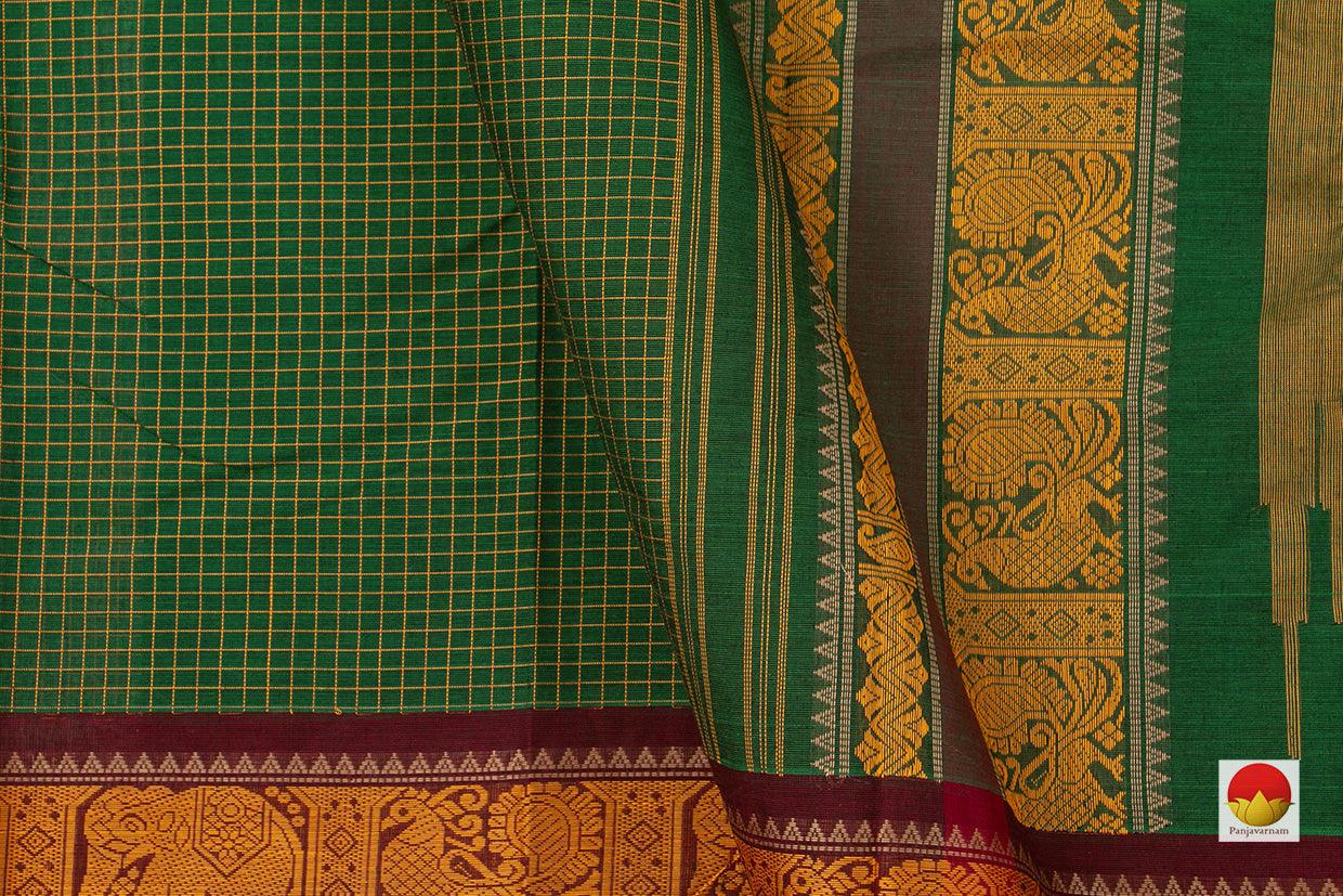 Green And Maroon Checked Kanchi Cotton Saree For Office Wear PV KC 365 - Cotton Saree - Panjavarnam PV KC 365