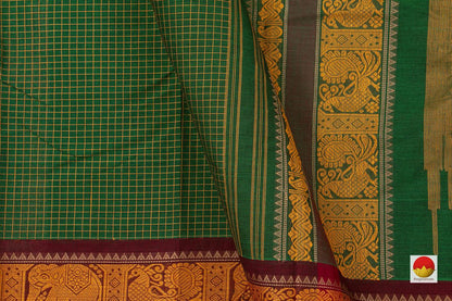 Green And Maroon Checked Kanchi Cotton Saree For Office Wear PV KC 365 - Cotton Saree - Panjavarnam PV KC 365