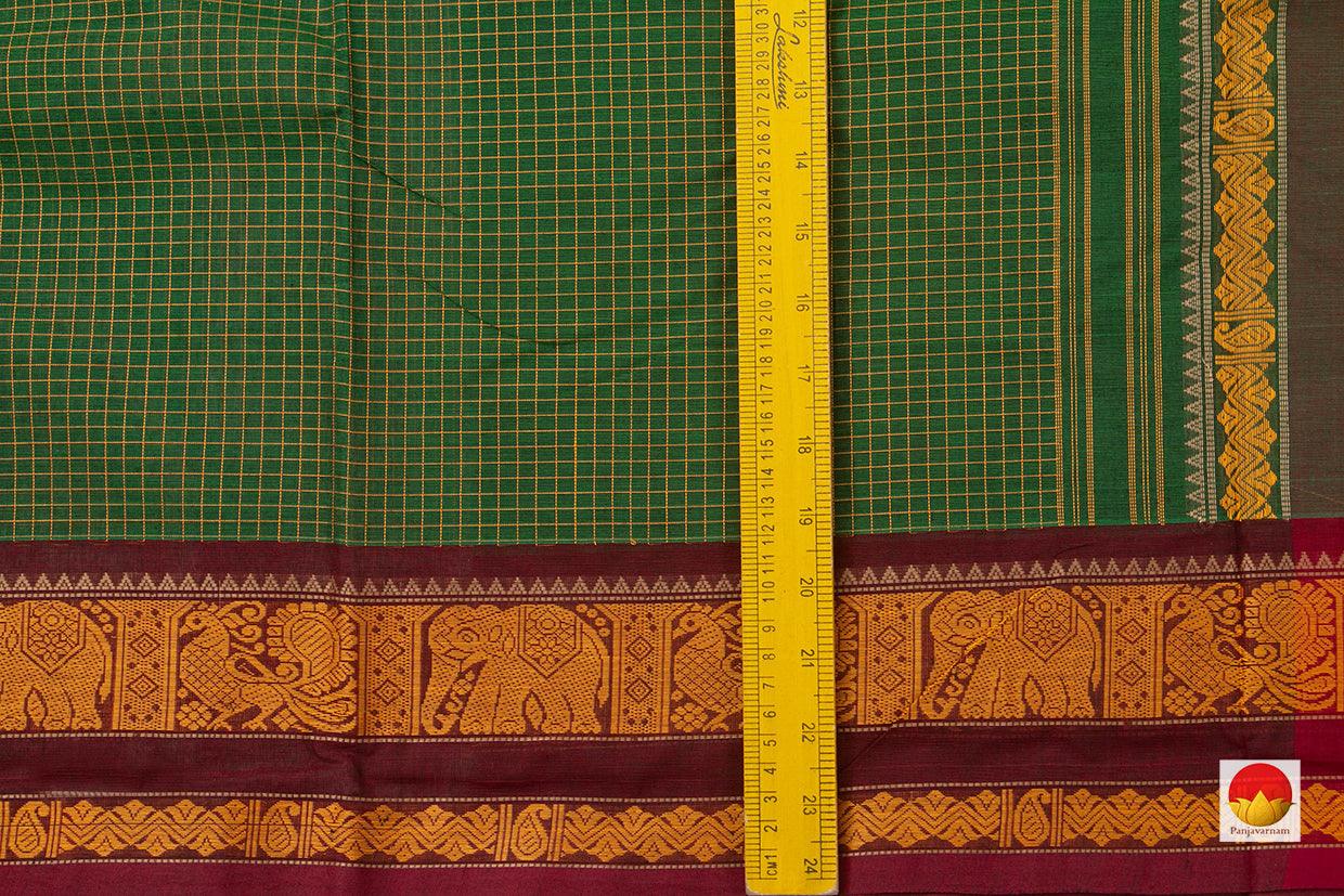 Green And Maroon Checked Kanchi Cotton Saree For Office Wear PV KC 365 - Cotton Saree - Panjavarnam PV KC 365