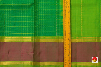 Green And Maroon Checked Kanchipuram Silk Saree Handwoven Pure Silk Pure Zari For Festive Wear PV NYC 884 - Silk Sari - Panjavarnam