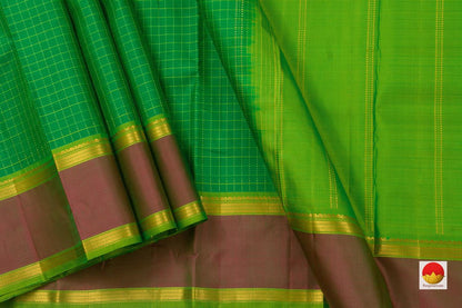 Green And Maroon Checked Kanchipuram Silk Saree Handwoven Pure Silk Pure Zari For Festive Wear PV NYC 884 - Silk Sari - Panjavarnam PV NYC 884