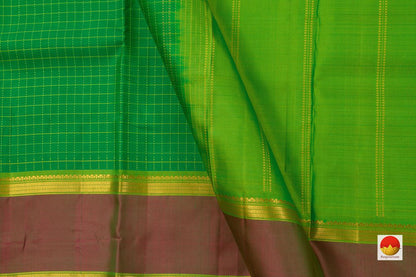 Green And Maroon Checked Kanchipuram Silk Saree Handwoven Pure Silk Pure Zari For Festive Wear PV NYC 884 - Silk Sari - Panjavarnam PV NYC 884