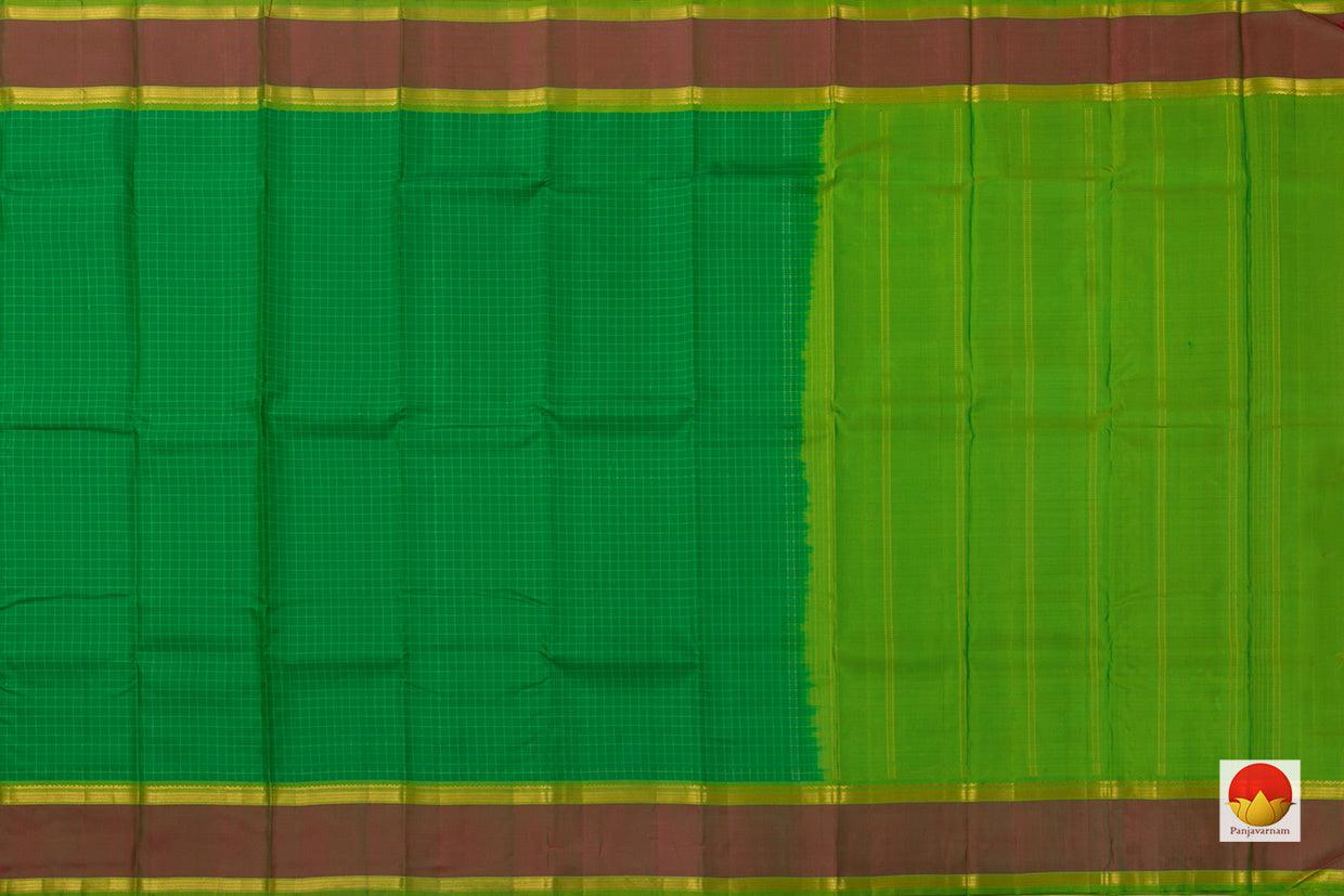 Green And Maroon Checked Kanchipuram Silk Saree Handwoven Pure Silk Pure Zari For Festive Wear PV NYC 884 - Silk Sari - Panjavarnam PV NYC 884