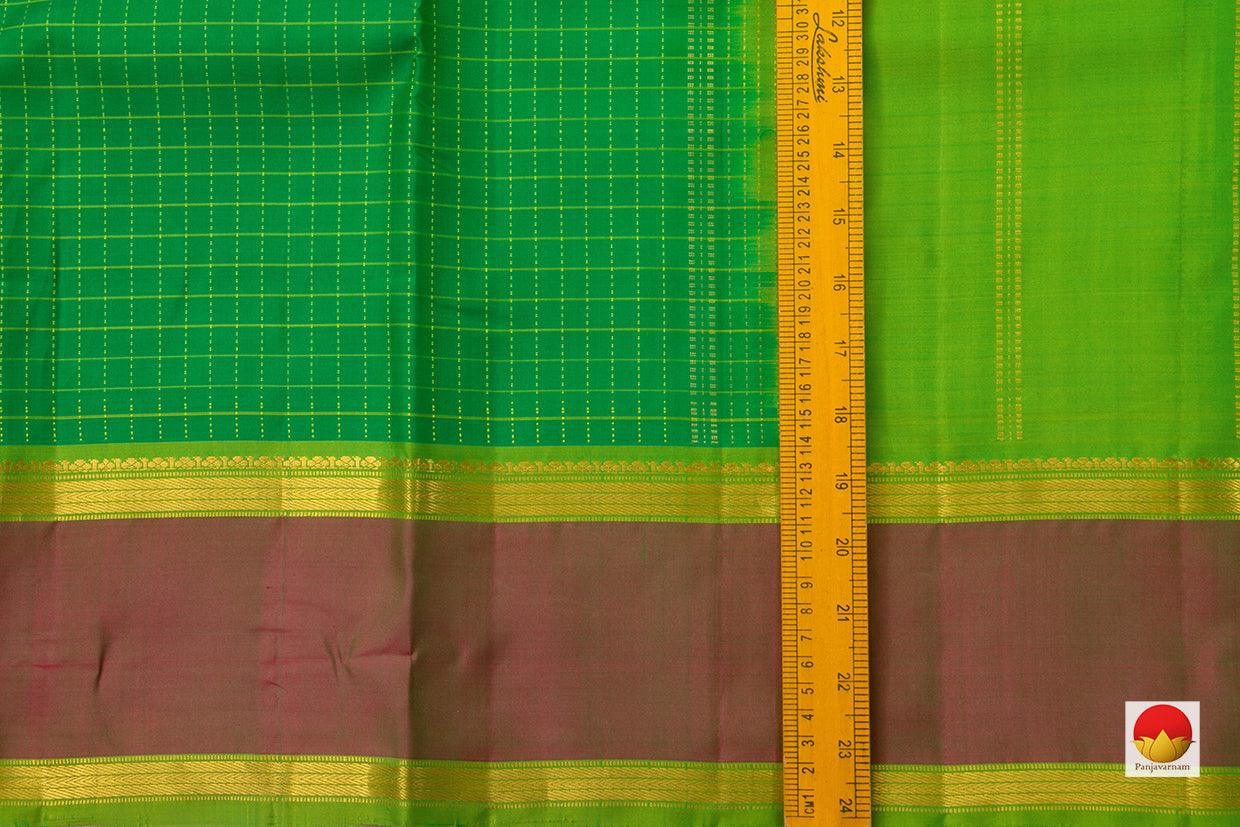 Green And Maroon Checked Kanchipuram Silk Saree Handwoven Pure Silk Pure Zari For Festive Wear PV NYC 884 - Silk Sari - Panjavarnam PV NYC 884