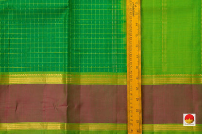 Green And Maroon Checked Kanchipuram Silk Saree Handwoven Pure Silk Pure Zari For Festive Wear PV NYC 884 - Silk Sari - Panjavarnam PV NYC 884