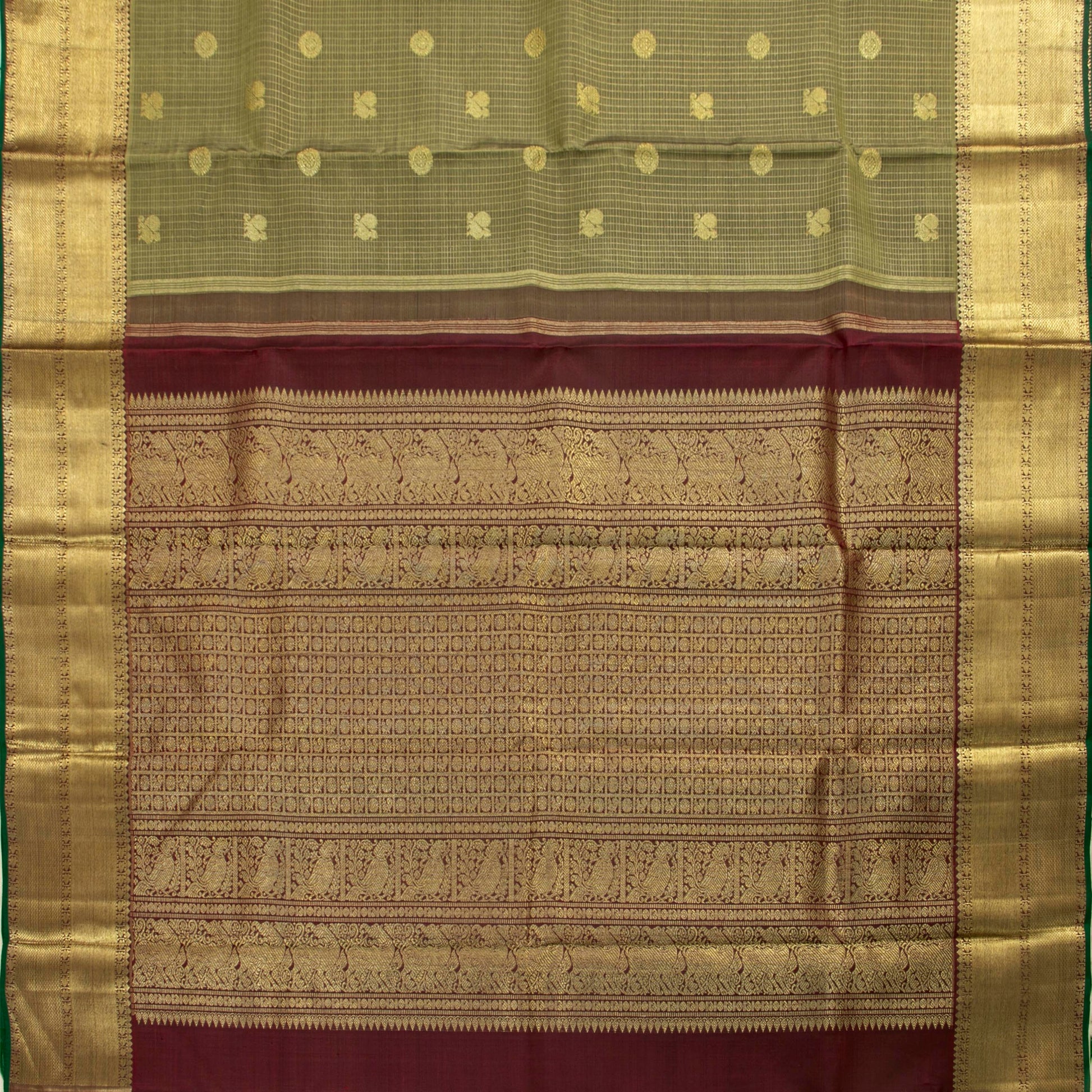 Green And Maroon Kanchipuram Silk Saree For Wedding Wear PV NYC 1445 - Silk Sari - Panjavarnam PV NYC 1445