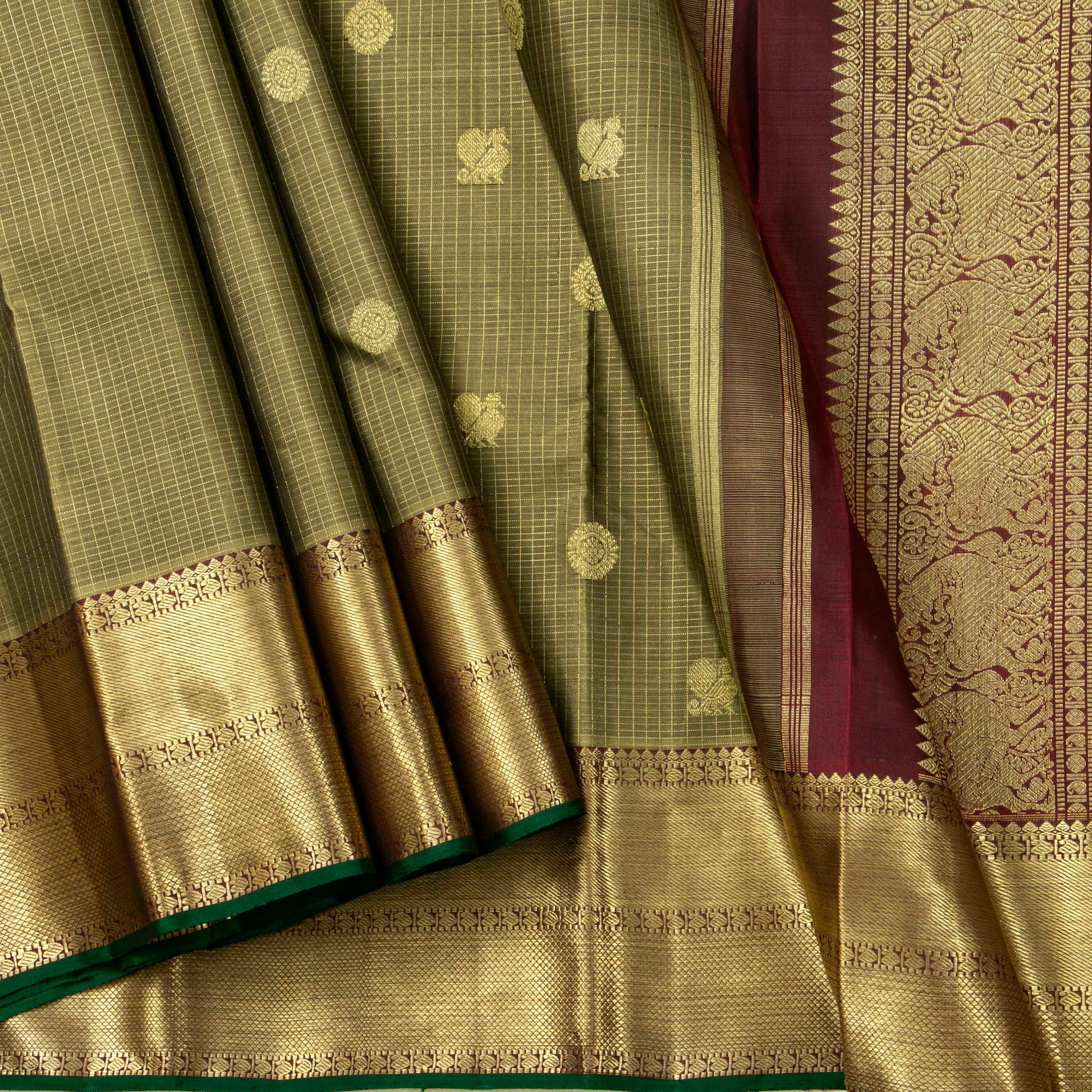 Green And Maroon Kanchipuram Silk Saree For Wedding Wear PV NYC 1445 - Silk Sari - Panjavarnam PV NYC 1445