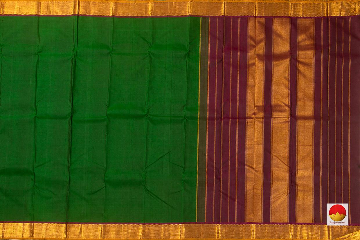 Green And Maroon Kanchipuram Silk Saree With Small Border Handwoven Pure Silk Pure Zari For Festive Wear PV J 3137 - Silk Sari - Panjavarnam