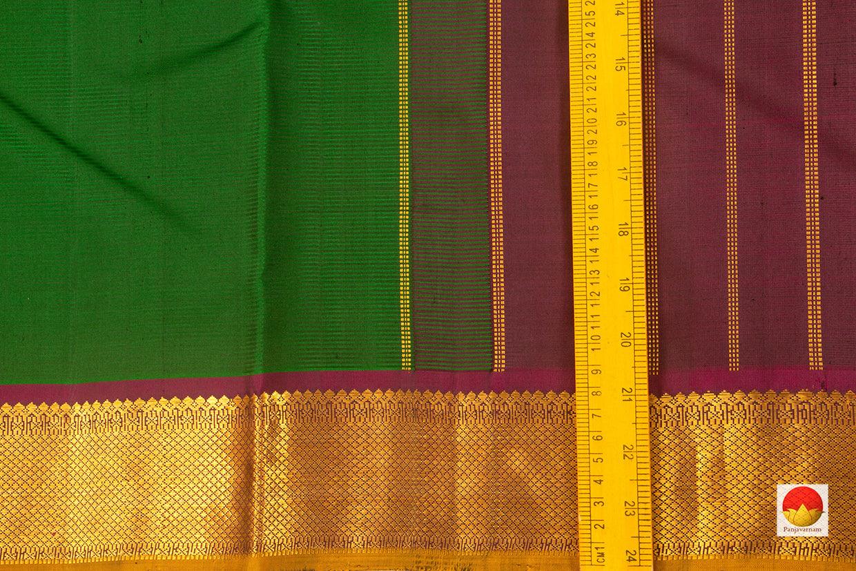 Green And Maroon Kanchipuram Silk Saree With Small Border Handwoven Pure Silk Pure Zari For Festive Wear PV J 3137 - Silk Sari - Panjavarnam