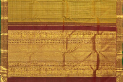 Green And Maroon Zari Checks Kanchipuram Silk Saree With Small Border Handwoven Pure Silk For Wedding Wear PV NYC 1099 - Silk Sari - Panjavarnam PV NYC 1099