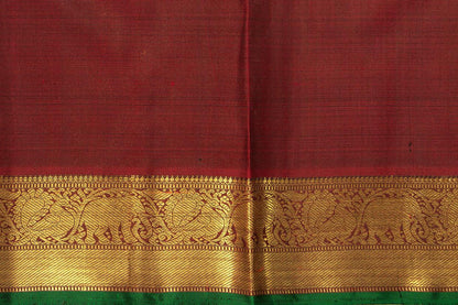 Green And Maroon Zari Checks Kanchipuram Silk Saree With Small Border Handwoven Pure Silk For Wedding Wear PV NYC 1099 - Silk Sari - Panjavarnam PV NYC 1099