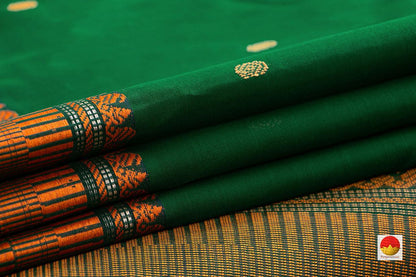 Green And Mustard Kanchi Silk Cotton Saree With Silk Thread Work Handwoven For Office Wear PV KSC 1196 - Silk Cotton - Panjavarnam