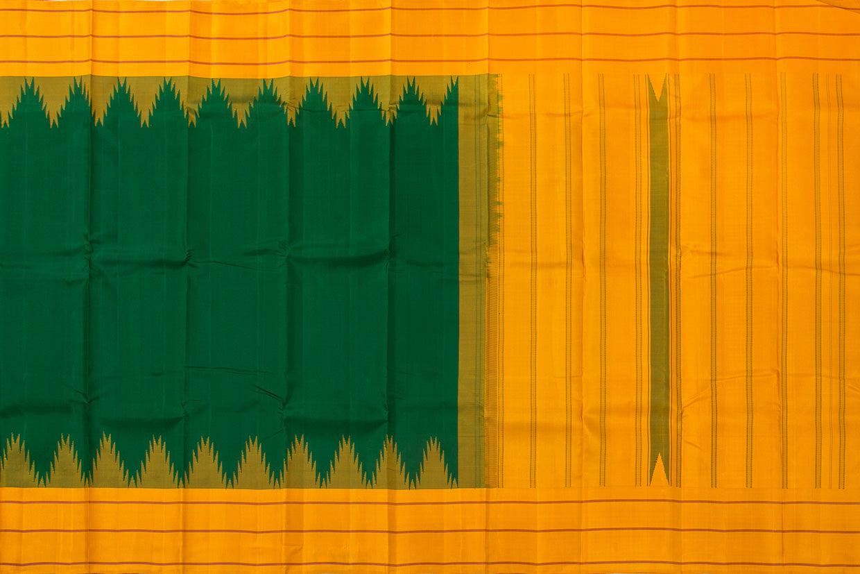 Green And Mustard Temple Border Kanchipuram Silk Saree Light Weight For Festive Wear PV KNN 242 - Silk Sari - Panjavarnam PV KNN 242