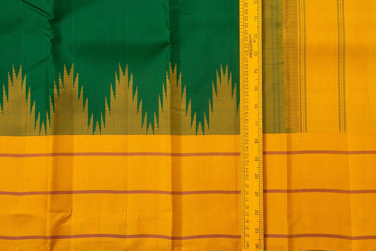 Green And Mustard Temple Border Kanchipuram Silk Saree Light Weight For Festive Wear PV KNN 242 - Silk Sari - Panjavarnam PV KNN 242