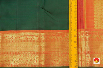Green And Orange Kanchipuram Silk Saree With Medium Border Handwoven Pure Silk For Festive Wear PV J 225 - Silk Sari - Panjavarnam
