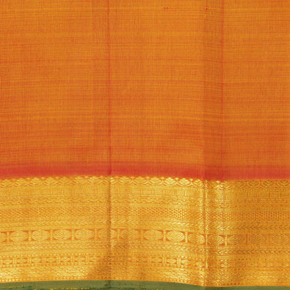 Green And Orange Kanchipuram Silk Saree With Small Border Handwoven Pure Silk For Festive Wear PV J 2479 - Silk Sari - Panjavarnam PV J 2479