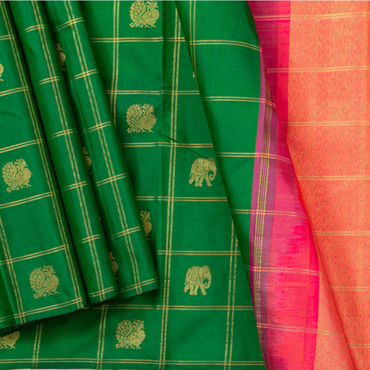 Green And Pink Borderless Kanchipuram Borderless Silk Saree For Festive Wear PV NYC 1508 - Silk Sari - Panjavarnam PV NYC 1508