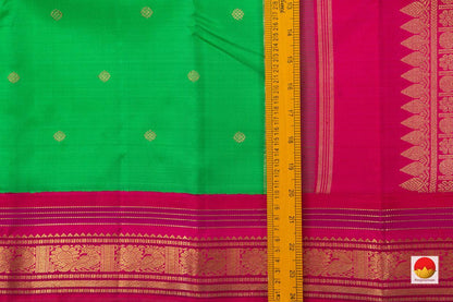 Green And Pink Contrast Korvai Border Kanchipuram Silk Saree Handwoven Pure Silk Pure Zari For Wedding Wear PV NYC 631 - Silk Sari - Panjavarnam