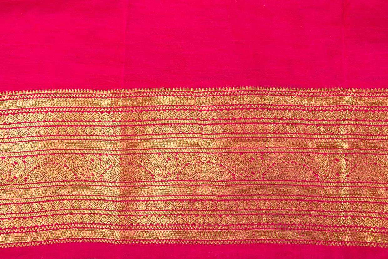 Green And Pink Handpainted Kalamkari Kanchipuram Silk Saree Village Theme Pure Zari PV VSR KK 101 - Kalamkari Silk - Panjavarnam PV VSR KK 101