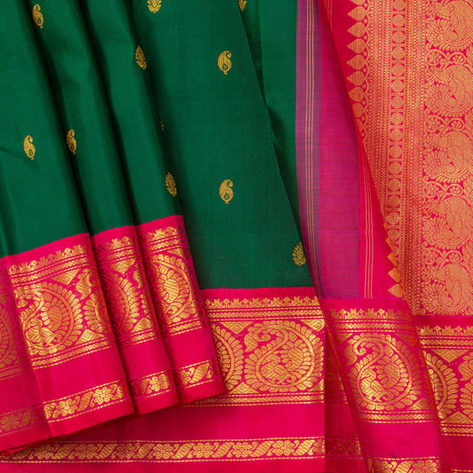 Green And Pink Kanchipuram Silk Saree For Festive Wear PV NYC 1316 - Silk Sari - Panjavarnam PV NYC 1316