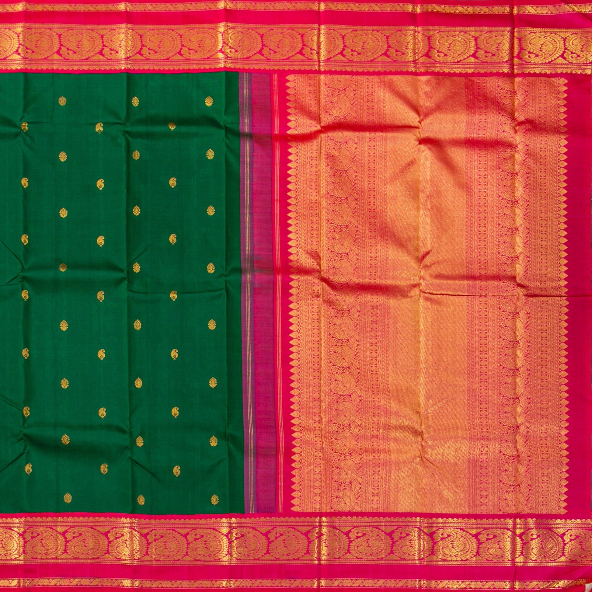 Green And Pink Kanchipuram Silk Saree For Festive Wear PV NYC 1316 - Silk Sari - Panjavarnam PV NYC 1316
