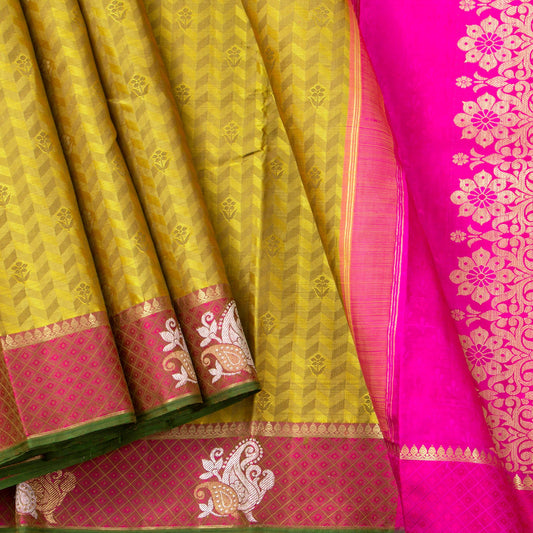 Green And Pink Kanchipuram Silk Saree For Festive Wear PV NYC 1577 - Silk Sari - Panjavarnam PV NYC 1577