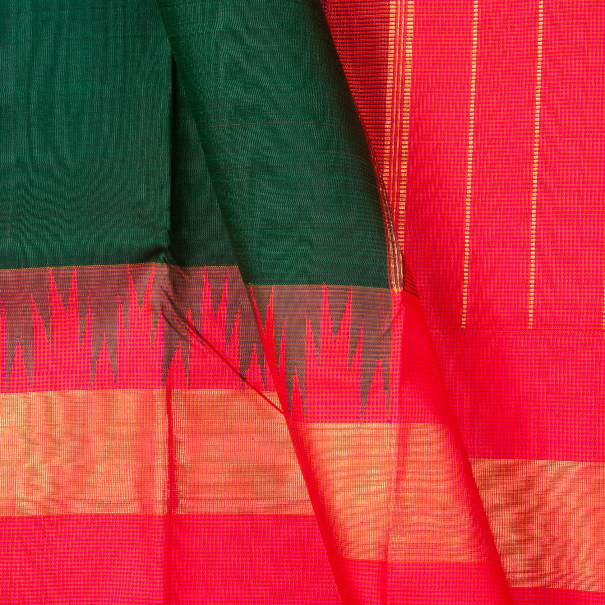 Green And Pink Kanchipuram Silk Saree With Medium Border Handwoven Pure Silk For Festive Wear PV NYC 1163 - Silk Sari - Panjavarnam PV NYC 1163