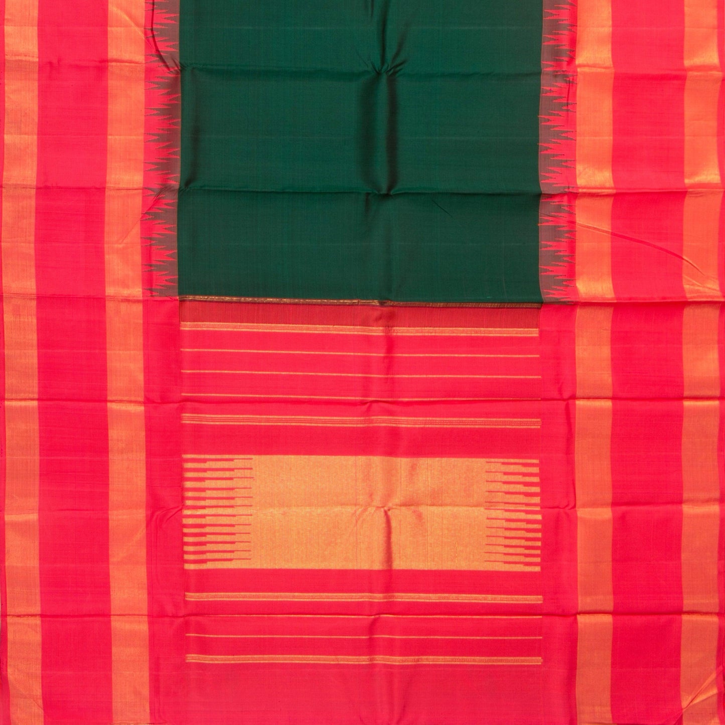 Green And Pink Kanchipuram Silk Saree With Medium Border Handwoven Pure Silk For Festive Wear PV NYC 1163 - Silk Sari - Panjavarnam PV NYC 1163