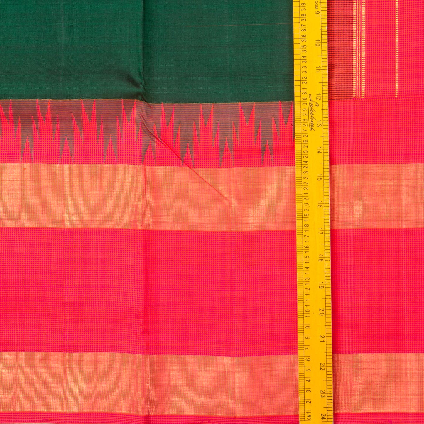 Green And Pink Kanchipuram Silk Saree With Medium Border Handwoven Pure Silk For Festive Wear PV NYC 1163 - Silk Sari - Panjavarnam PV NYC 1163