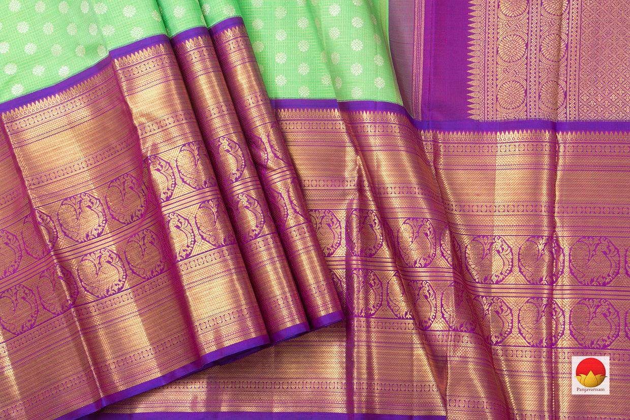 Green And Purple Kanchipuram Silk Saree With Medium Border Handwoven Pure Silk For Wedding Wear PV NYC 1026 - Silk Sari - Panjavarnam PV NYC 1026