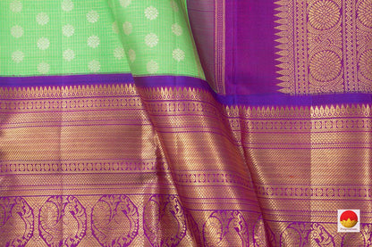 Green And Purple Kanchipuram Silk Saree With Medium Border Handwoven Pure Silk For Wedding Wear PV NYC 1026 - Silk Sari - Panjavarnam PV NYC 1026