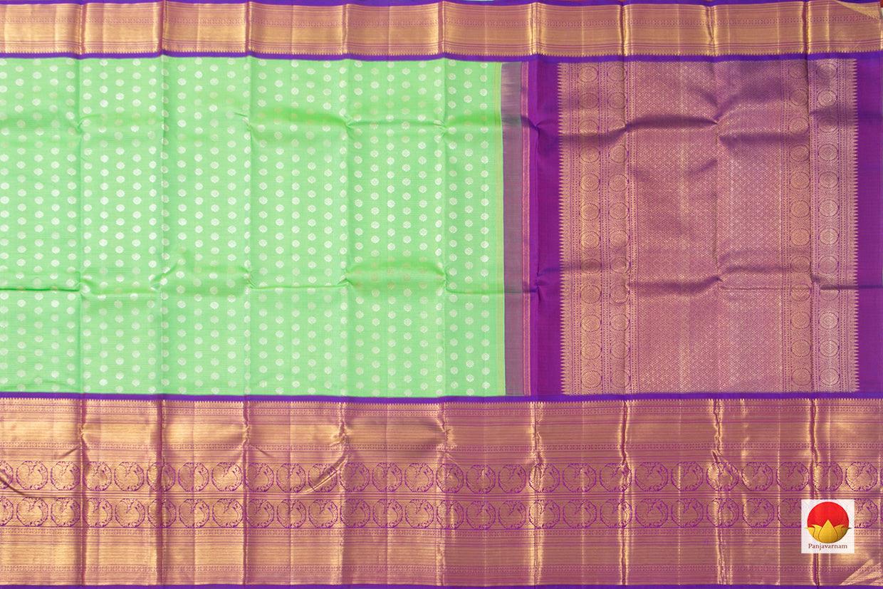 Green And Purple Kanchipuram Silk Saree With Medium Border Handwoven Pure Silk For Wedding Wear PV NYC 1026 - Silk Sari - Panjavarnam PV NYC 1026