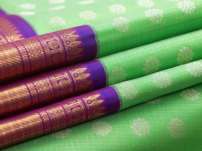 Green And Purple Kanchipuram Silk Saree With Medium Border Handwoven Pure Silk For Wedding Wear PV NYC 1026 - Silk Sari - Panjavarnam PV NYC 1026