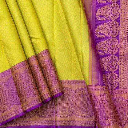 Green And Purple Kanchipuram Silk Saree With Medium Border Handwoven Pure Silk For Wedding Wear PV NYC 1221 - Silk Sari - Panjavarnam PV NYC 1221